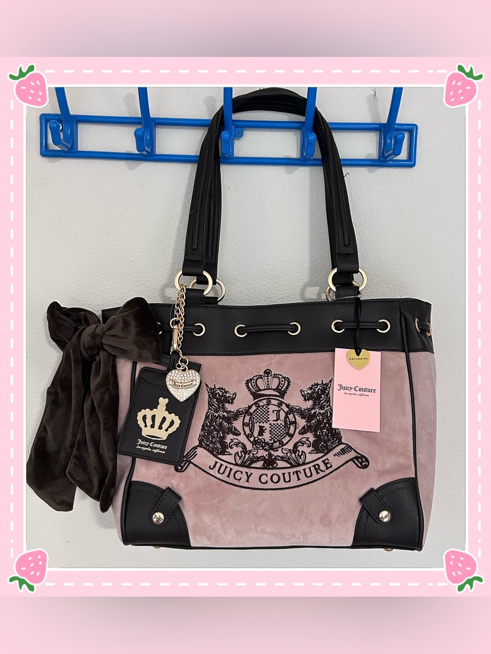 Juicy Couture Classic Scottie Dogs Velour Bow Tie Tote Dusty Blush OS Y2K Retro